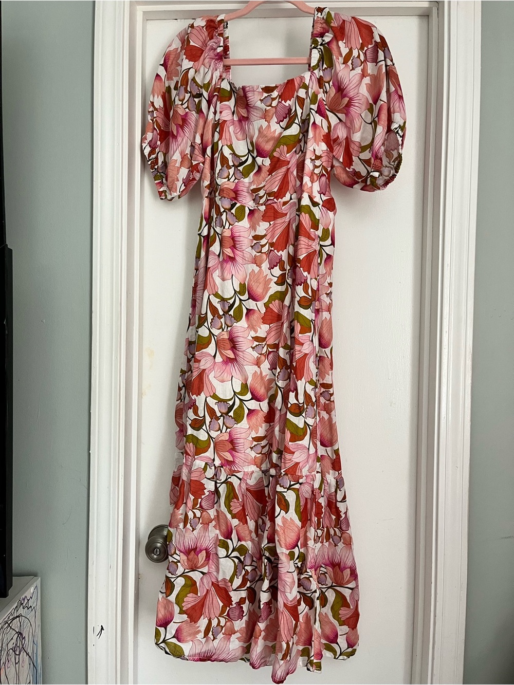 Garnet Hill Floral Puff-Sleeve Maxi Dress in Pink